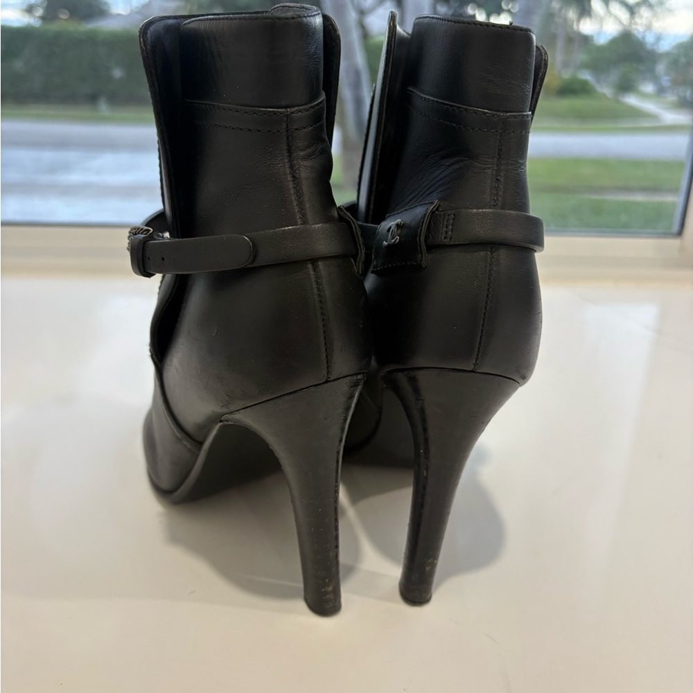 CHANEL Black Leather Ankle Heeled Boots - Picture 6 of 13
